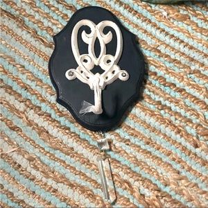 NWT Wrought Iron French Hook Black Wood Base Vintage Crystal